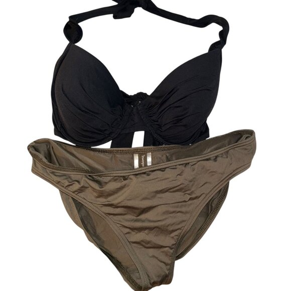tommy bahama two pieces black top olive khaki bottom bikini M 34C - Picture 1 of 5